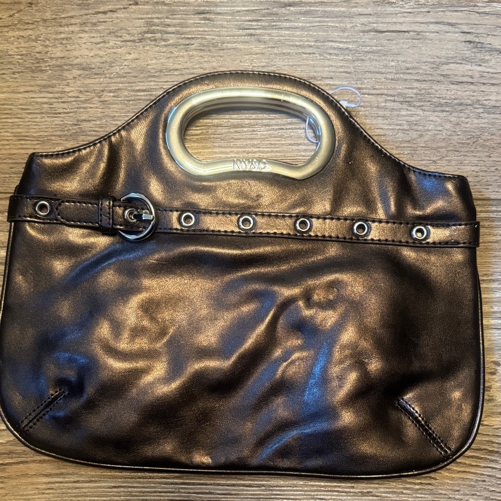 New York & Company Black Metallic Clutch